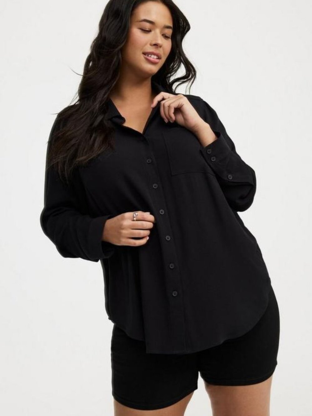 NEW Torrid Lizzie Button-Up Shirt Size 2X Black Crinkle Gauze Woven Rayon
